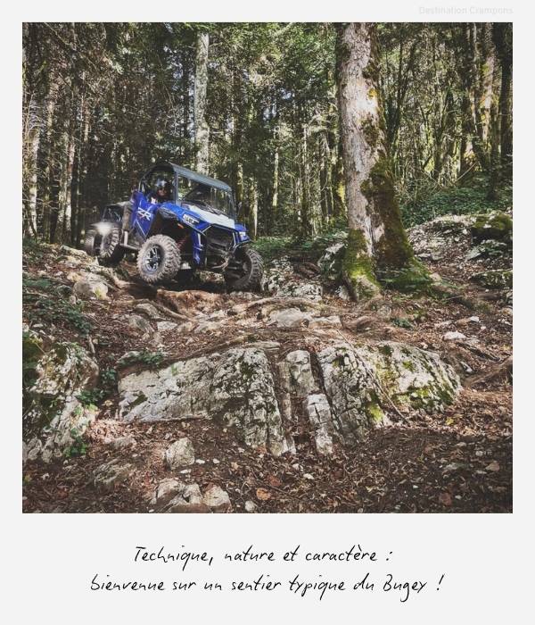 Polaroid passage caillouteux en SSV : "Technique, nature et caractère : bienvenue sur un sentier typique du Bugey !"